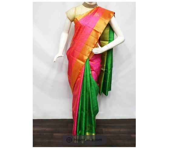 Pink With Green Soft Silk Saree 